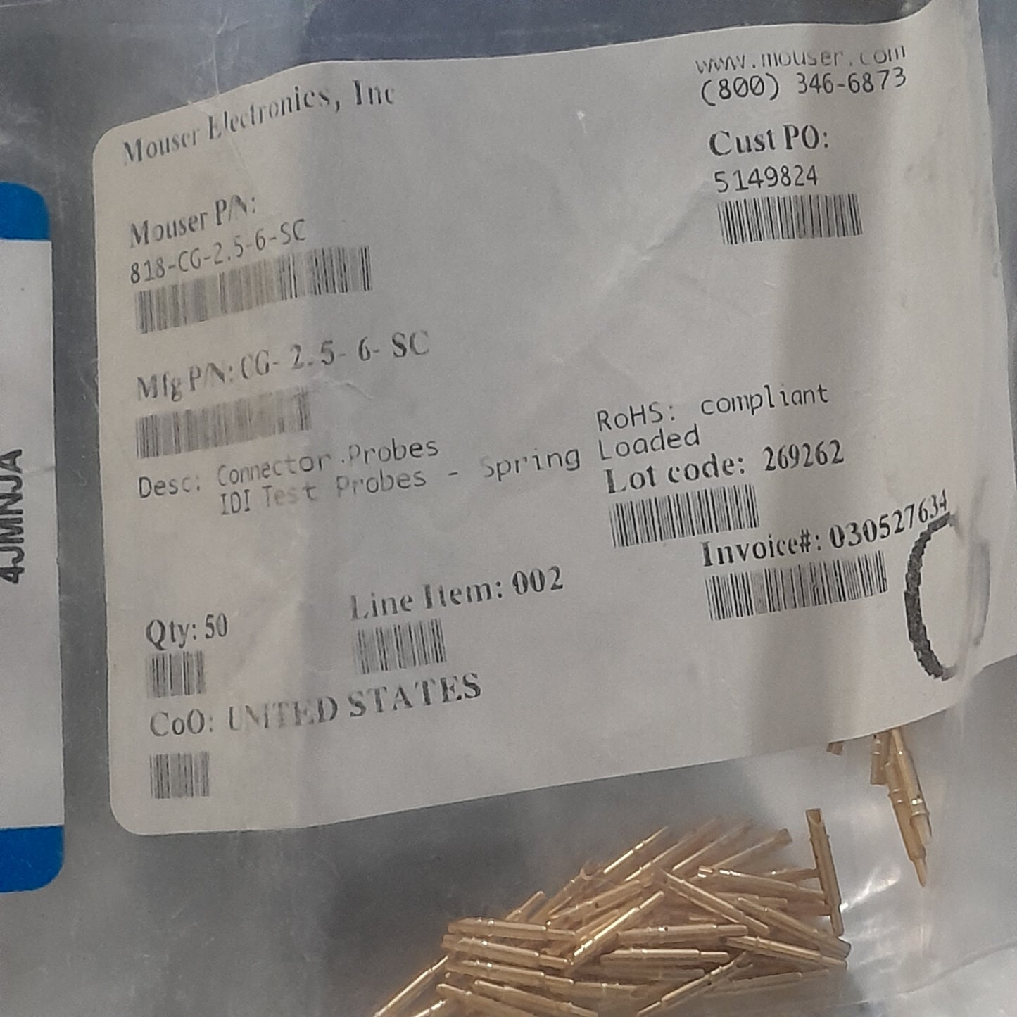 Smiths Interconnect / IDI's C Series Contact Probe / Ground Connector current rating 10 A 10 mOhms (NOS GOLD PINS) 50 lot bag